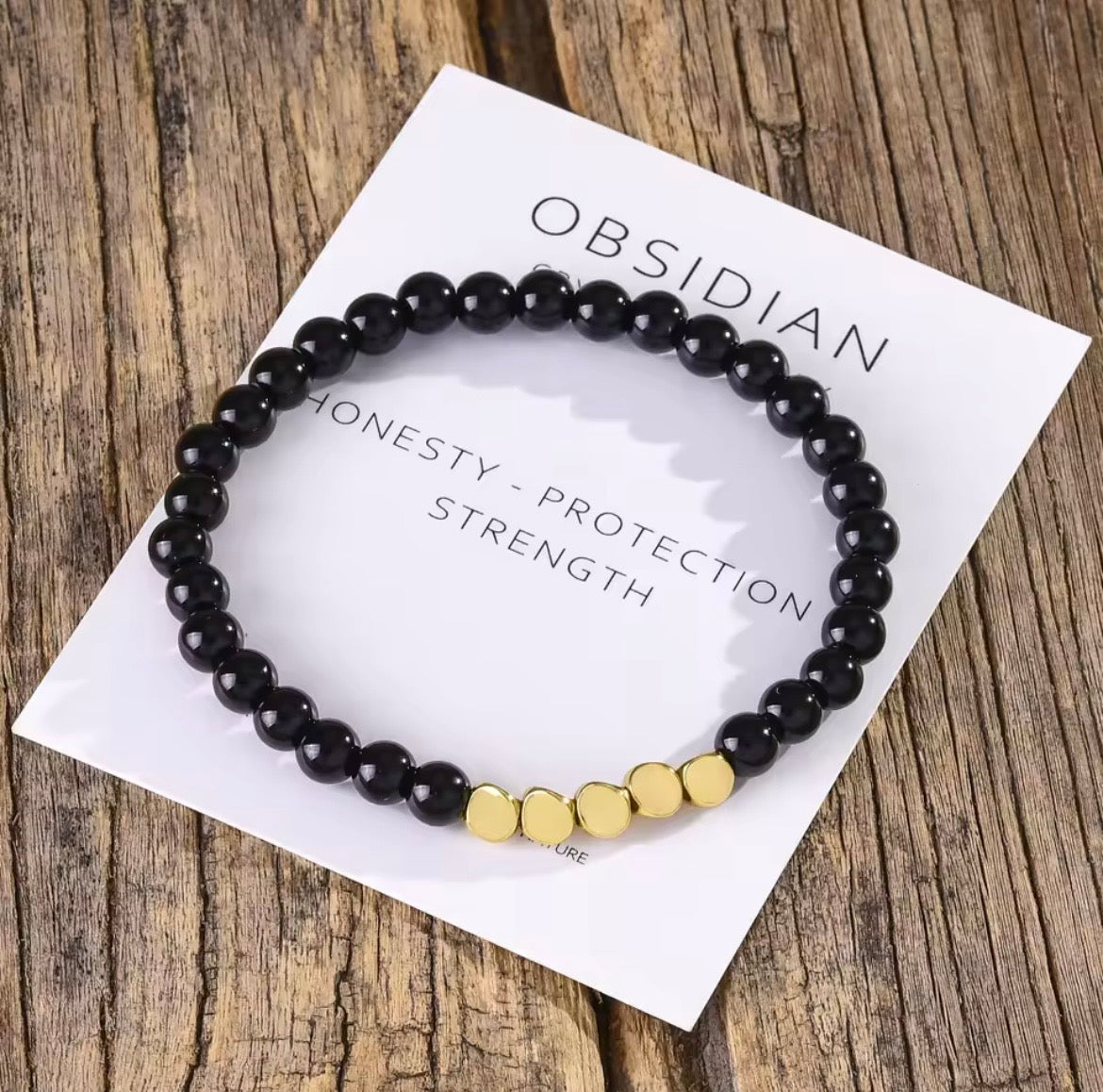 Obsidian 6mm with Irregular Copper Beads Crystal Bracelets