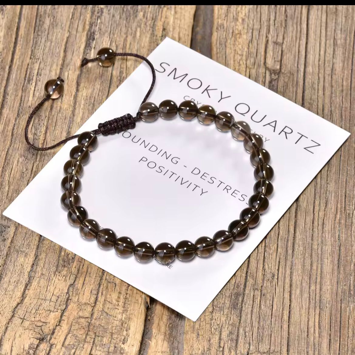 Smoky Quartz 6mm Adjustable Braided Rope Bracelets
