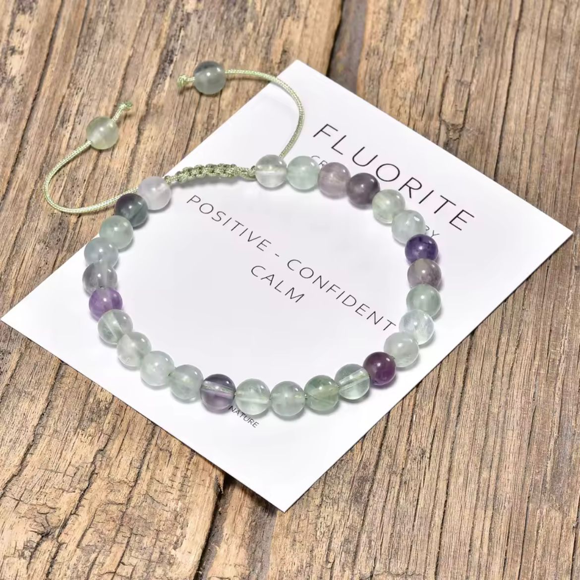 Fluorite 6mm Adjustable Braided Rope Bracelet