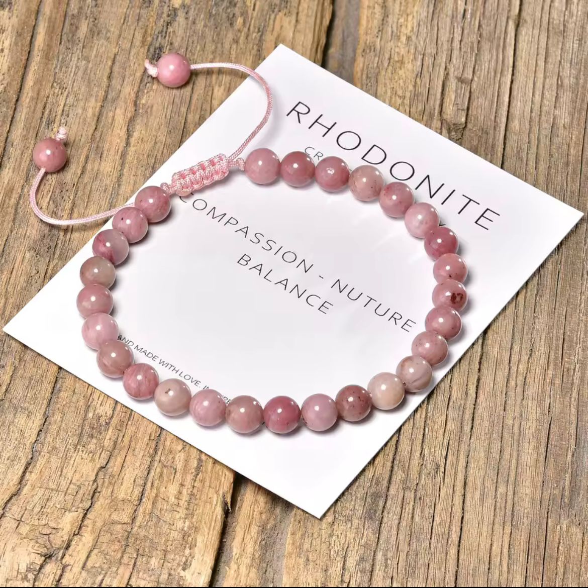 Rhodonite 6mm Adjustable Braided Rope Bracelets