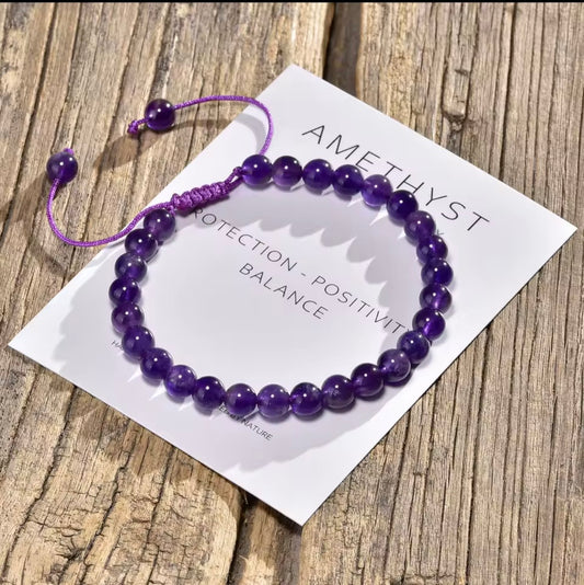 Amethyst 6mm Adjustable Braided Rope Bracelets