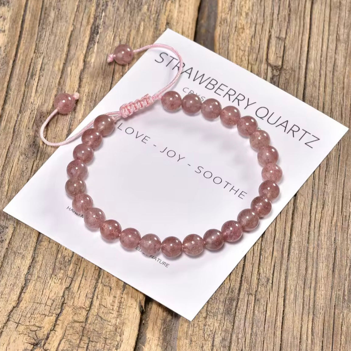 Strawberry Quartz 6mm Adjustable Braided Rope Bracelets