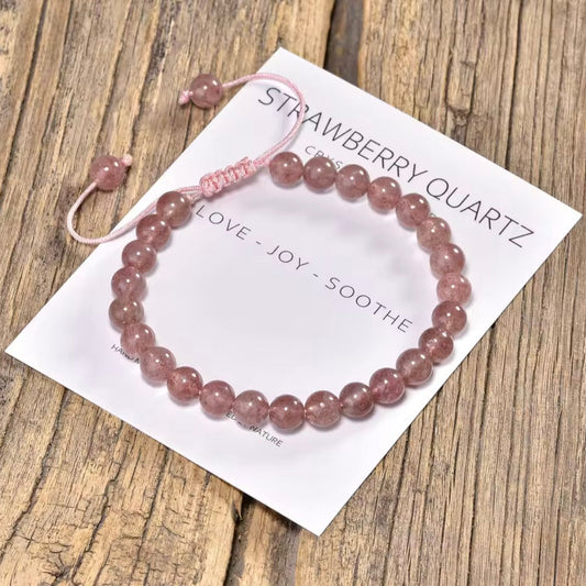 Strawberry Quartz 6mm Adjustable Braided Rope Bracelets