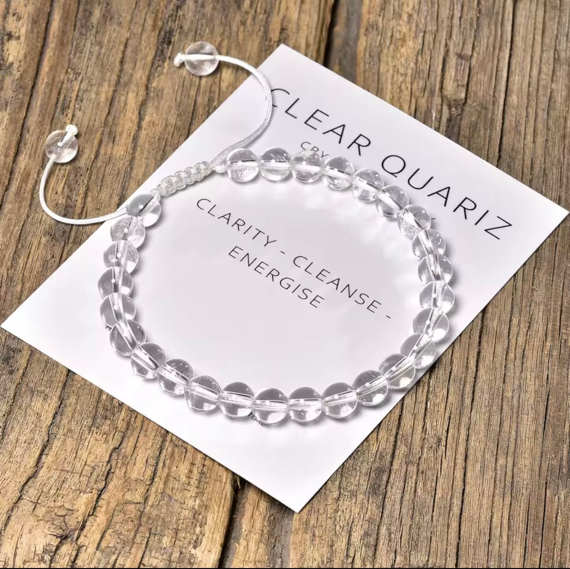 Clear Quartz 6mm Adjustable Braided Rope Bracelets