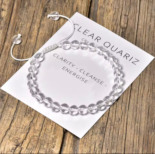 Clear Quartz 6mm Adjustable Braided Rope Bracelets