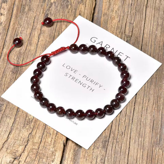 Garnet 6mm Adjustable Braided Rope Bracelets