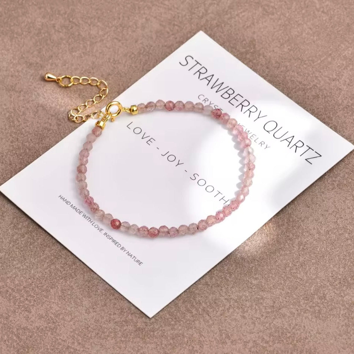 Strawberry Quartz Gold 3mm Danity Stacking Bracelet