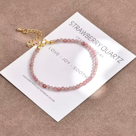 Strawberry Quartz Gold 3mm Danity Stacking Bracelet