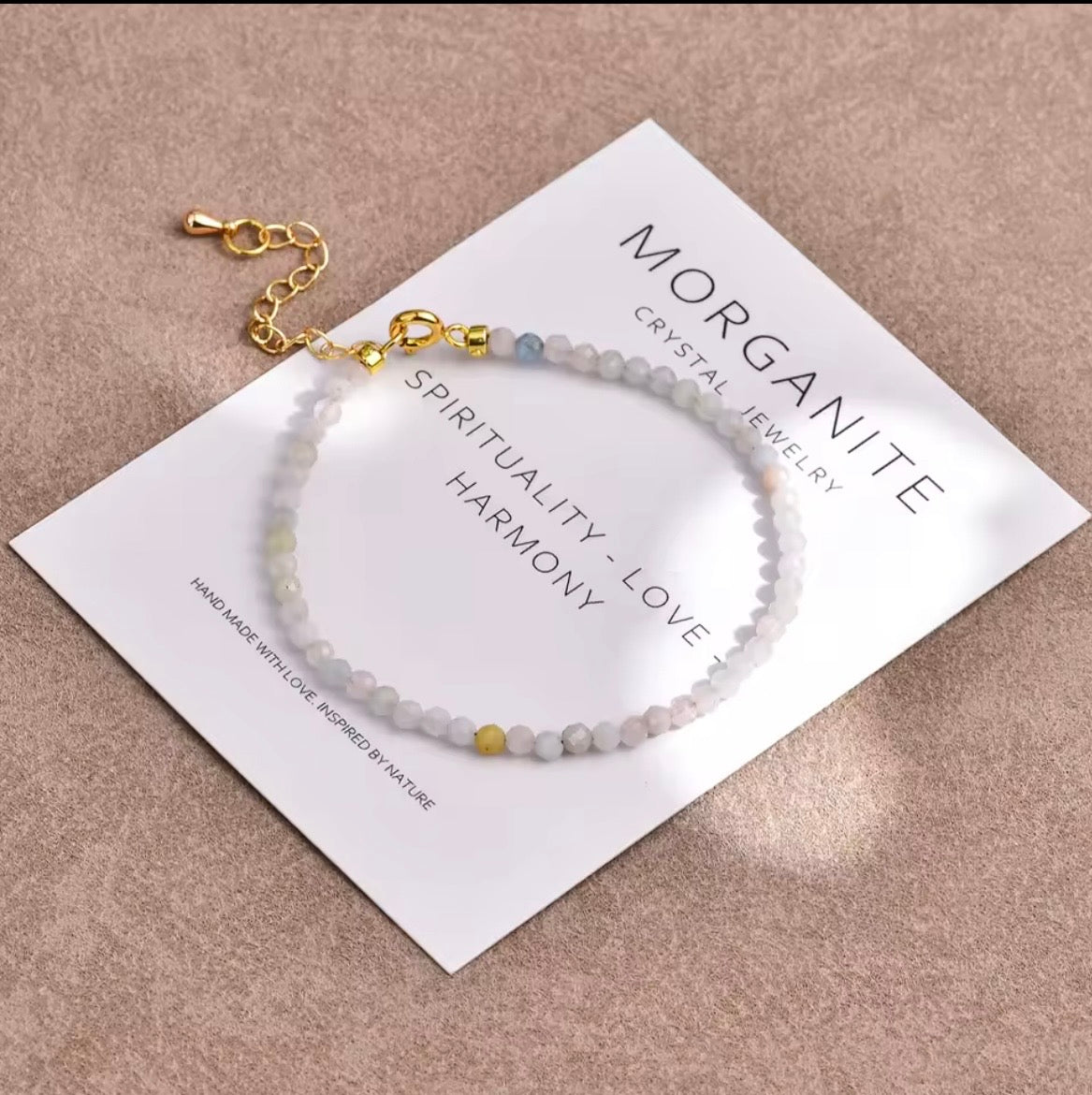 Morganite 3mm Gold Dainty Stacking Bracelet