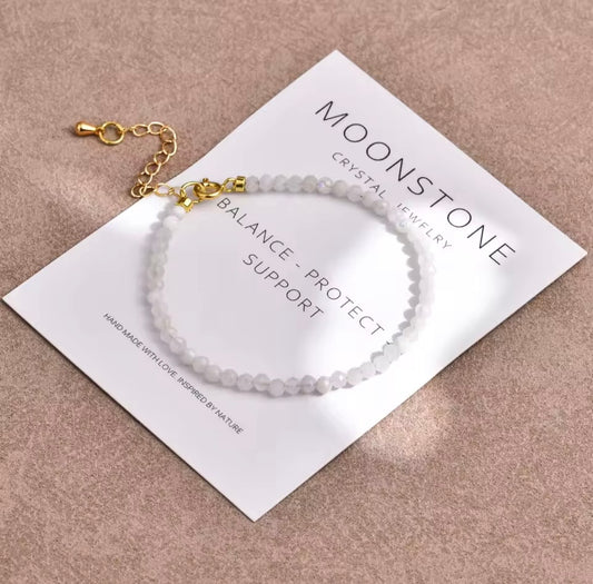 Moonstone 3mm Gold Dainty Stacking Bracelet