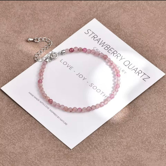 Strawberry Quartz 3mm Sliver Dainty Stacking Bracelet