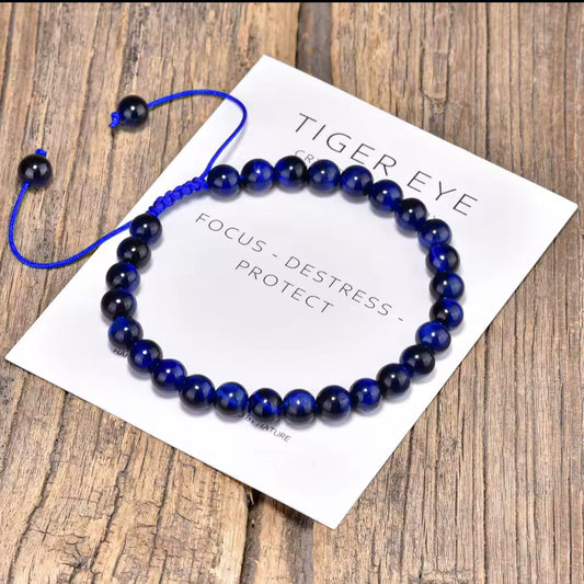 Blue Tiger eye 6mm Adjustable Braided Rope Bracelets