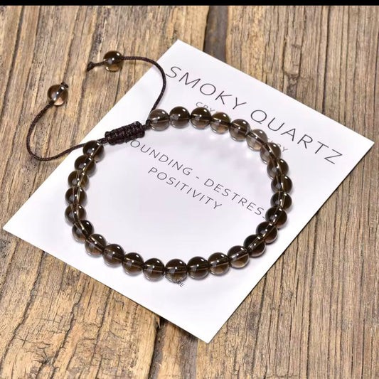 Smoky Quartz 6mm Adjustable Braided Rope Bracelets