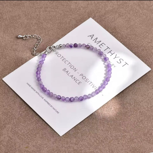 Amethyst 3mm Sliver Dainty Stacking Bracelet