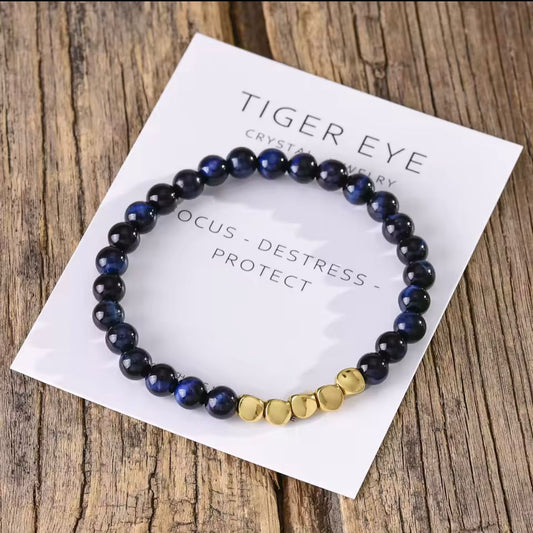 ⁠ ⁠Blue Tiger Eye with Irregular Copper Beads Crystal Bracelet