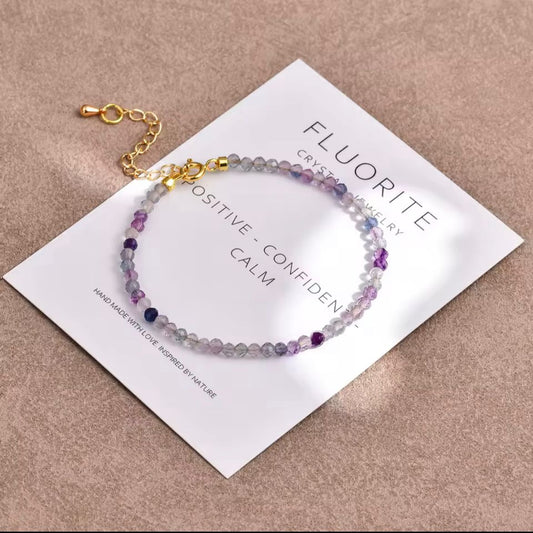 Fluorite 3mm Gold Dainty Stacking Bracelet